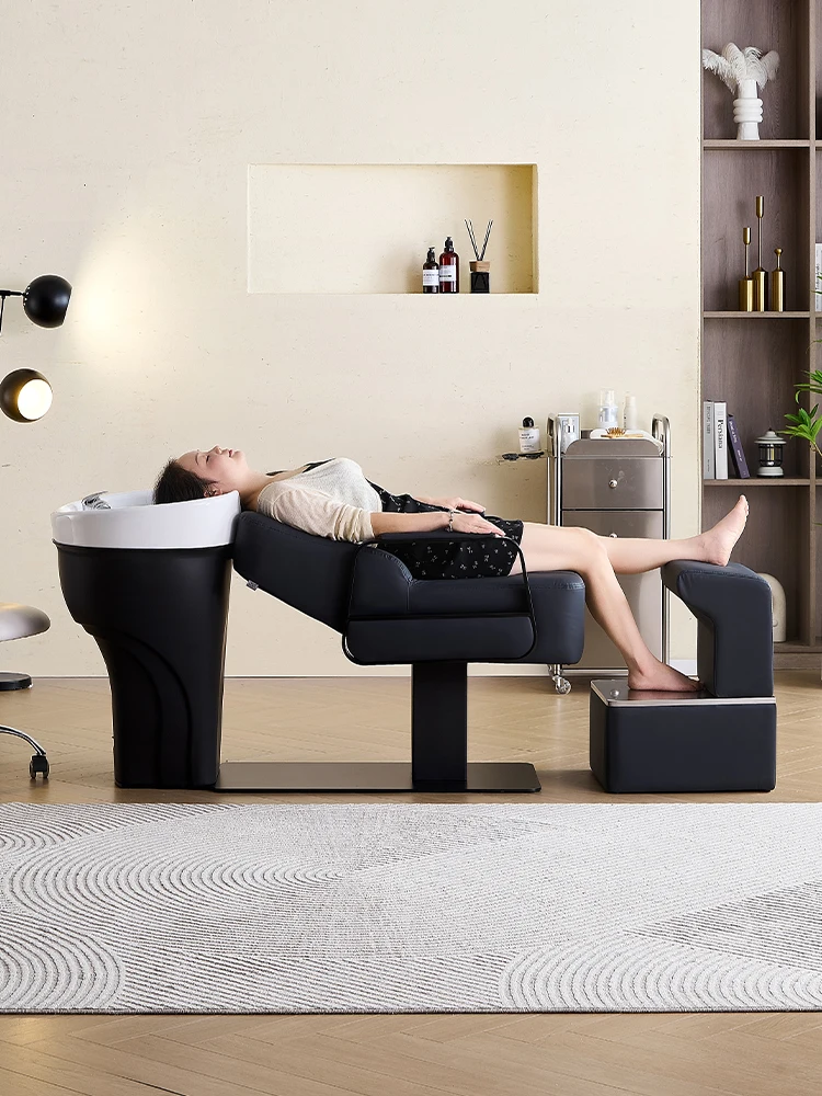 Wash Hair Salon Electric Massage Shampoo Chair Bed Black Water Circulation Shampoo Chair Neck Support Shampoobett Furniture