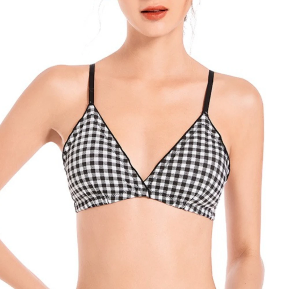Printing Grid Triangle Cup Women for Bra Thin Version Sexy Minimalist Bralette Fashion Ventilate Black Lingerie