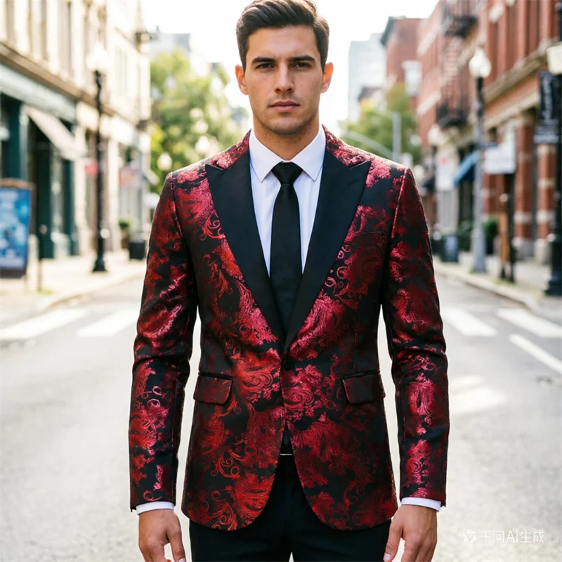 

Новый мужской костюм с принтом 2026 года, пиджак на одной пуговице, высококачественный роскошный блейзер с цветочным узором, для вечеринок/свадеб/выступлений, европейский размер