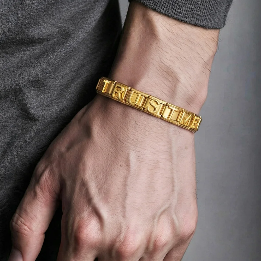 Klassische, komplett aus Edelstahl gefertigte 3D-Stereoskopische 26 A-Z Buchstabenserie Schmuckstücke, italienische Glieder, passend für 9mm Charms, Großpackung für Armbandherstellung DIY – Detail 9