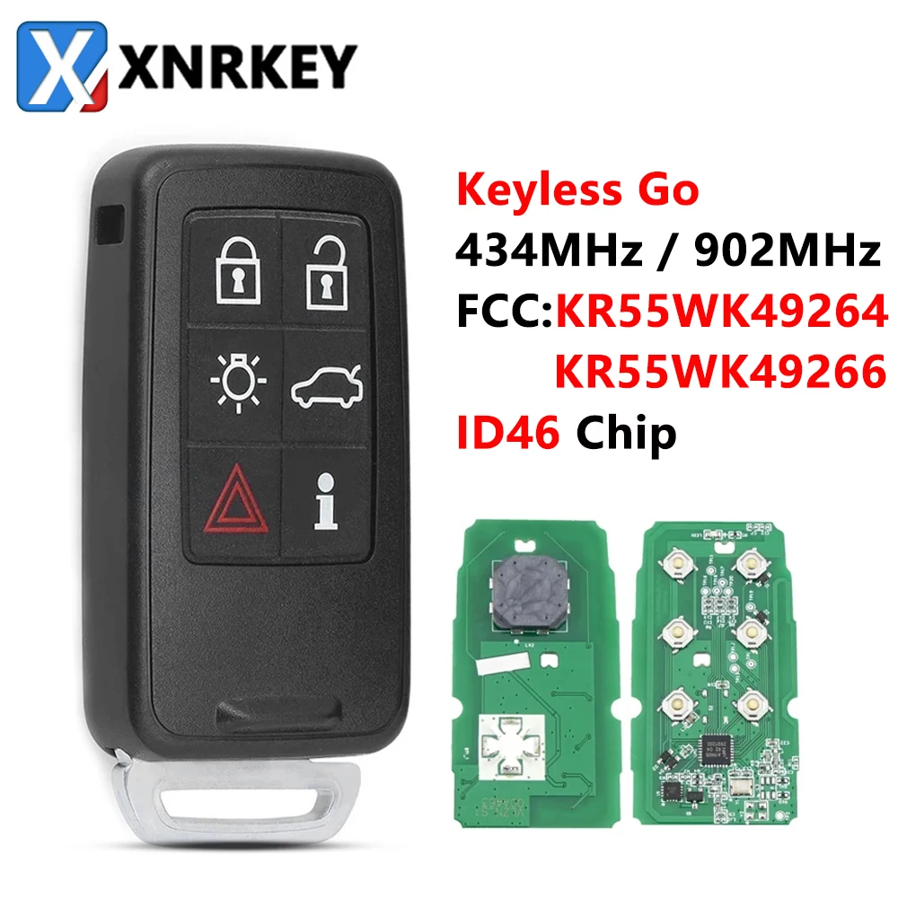 

XNRKEY Car Remote Key for VOLVO XC60 XC90 S90 S60 2009-2014 433/868/902MHz KR55WK49266 Auto Keyless Go Smart 5WK49224