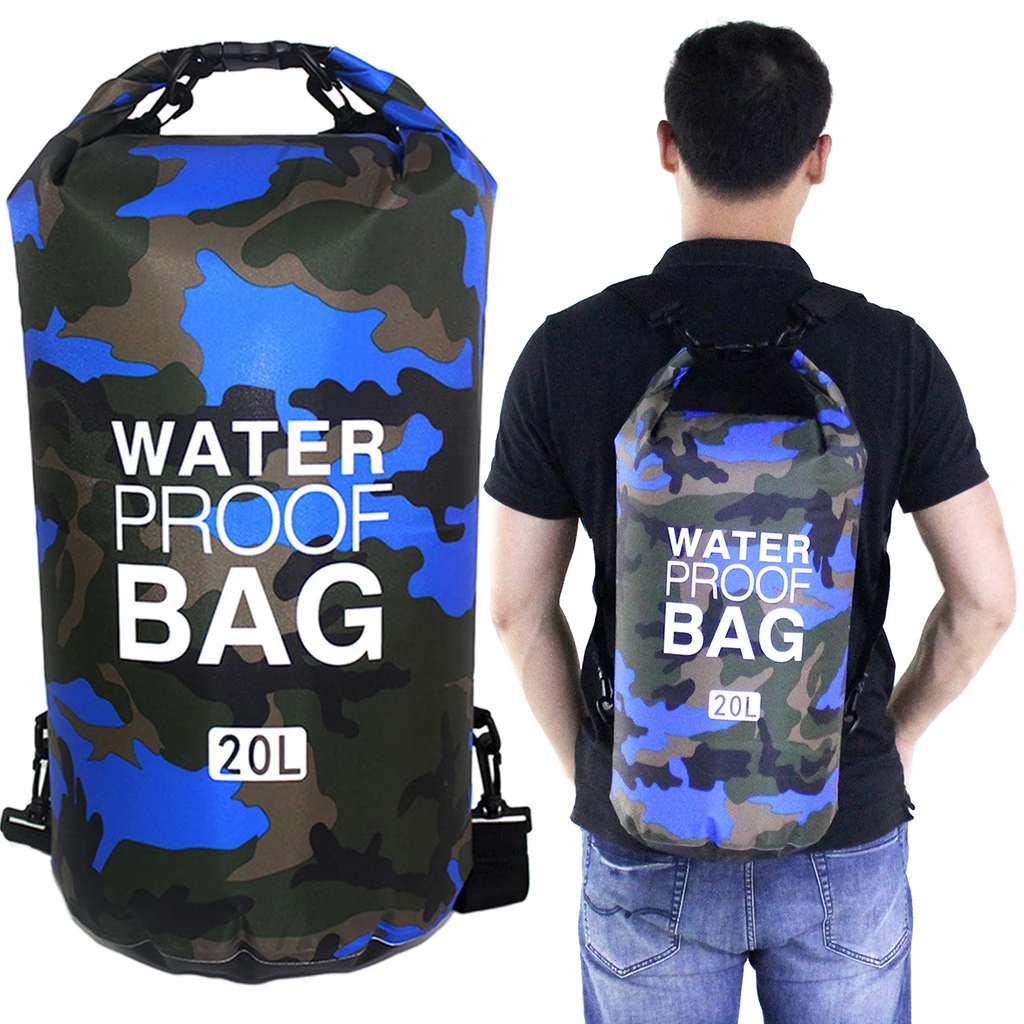 Bolsa impermeable para natación, saco seco de colores de camuflaje, almacenamiento para kayak, pesca, Rafting, 2L, 5L, 10L, 15L