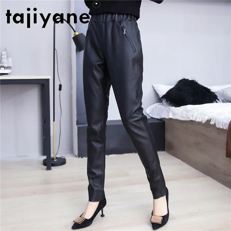 

Tajiyane Woman Pants Real Cowhide High Waist Trousers Women Cloth Genuine Leather Pencil Pants Fashion Pantalon Femme TN2430