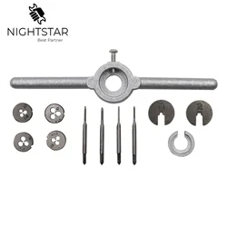 10Pcs Metric Micro Hand Thread Tapping Die Twister Assembly High-speed Steel 6542 Mini Tap Wrench Set M1.1 M1.2 M1.4 M1.6