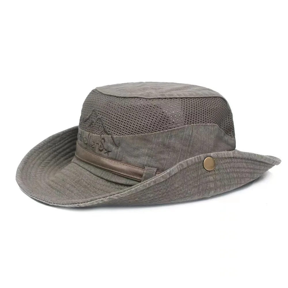 Fashion Mesh Bucket Hat Cotton Sun Protector Fishing Hat Breathable Wide Brim Panama Cap Women Men