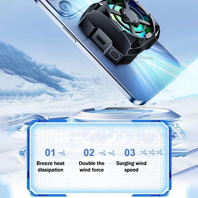 Uniwersalny chłodzik do telefonu komórkowego AL16, chłodzony powietrzem, magnetyczny wentylator chłodzący, radiator do iPhone'a, Androida, PUBG, 3 biegi regulacji, radiator odprowadzający ciepło — zdjęcie produktu 6