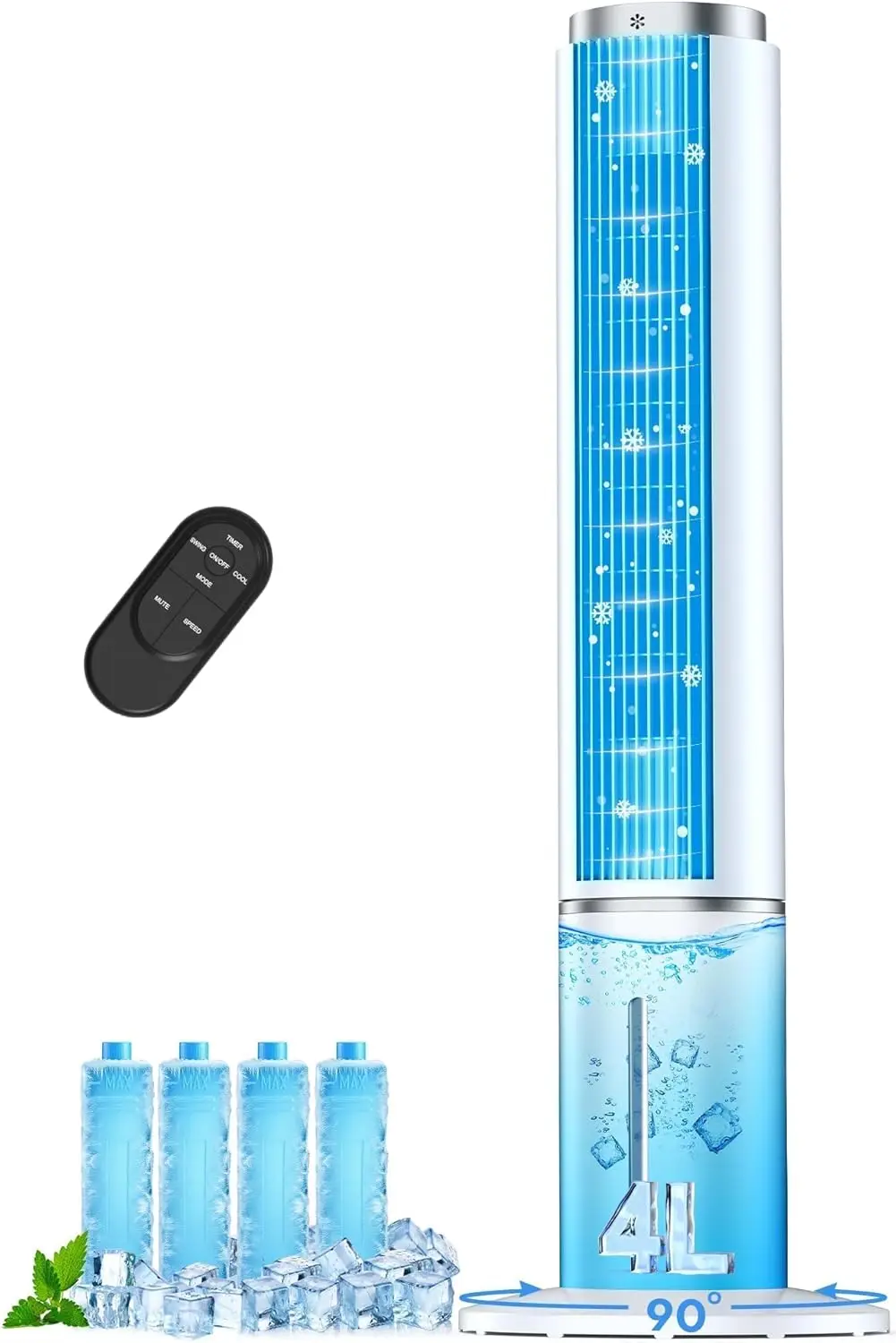 

Portable Evaporative Air Cooler, 42 Inch Swamp Cooler with 4 Modes & 3 Speeds, 1-Gallon Tank for 15 Hours Cooling, 12-Hour Timer, Remote Control, 90° Oscillating Windowless Air Conditioner for Bedroom