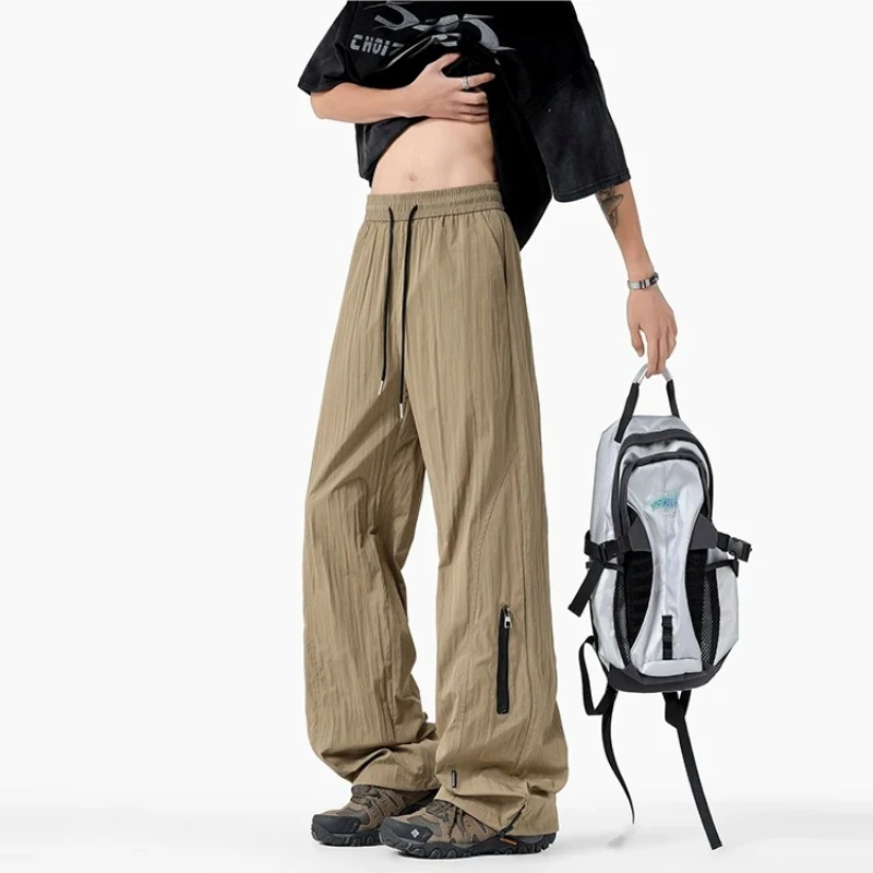 

Ice Silk Thin Overalls for Men Summer Breathable Quick-dry Drawstring Wide-leg Sports Trousers Straight-leg Casual Trousers Man