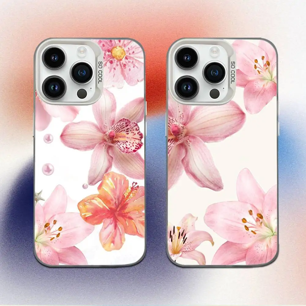

Flower Lily Hibiscue PrinK Phone Case For iPhone 16,15,14,13,12,11,Mini,Pro,E,MAX White Candy Matte Shockproof Cover