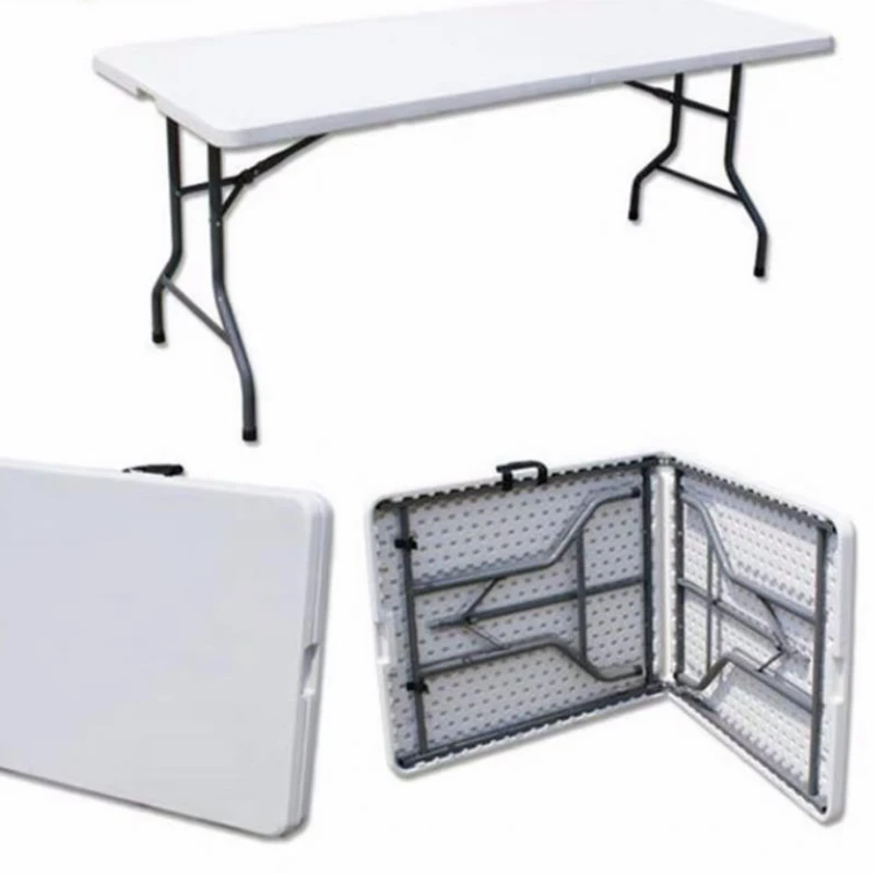 4FT 6FT  Rectangle White Folding In Half Plastic Top With Steel Leg Outdoor Folding Table