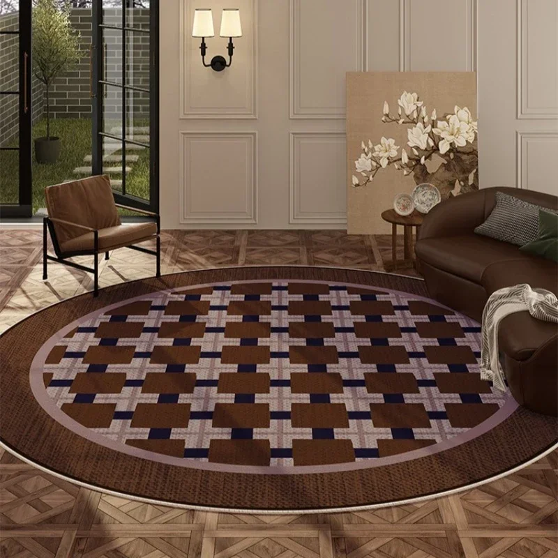 Living Room Carpet Light Luxury Advanced Brown Retro Round Bedroom Bedside Soft Mat Study Cloakroom Leisure Area Rugs Alfombra