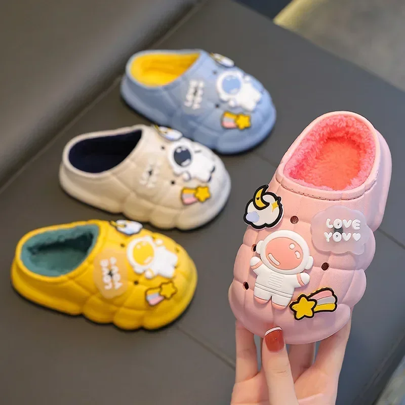 Winter Children's Cotton Slippers for Boys and Girls Warm Plush Parent-child Home Shoes Anti Slip Waterproof Baby Slippers