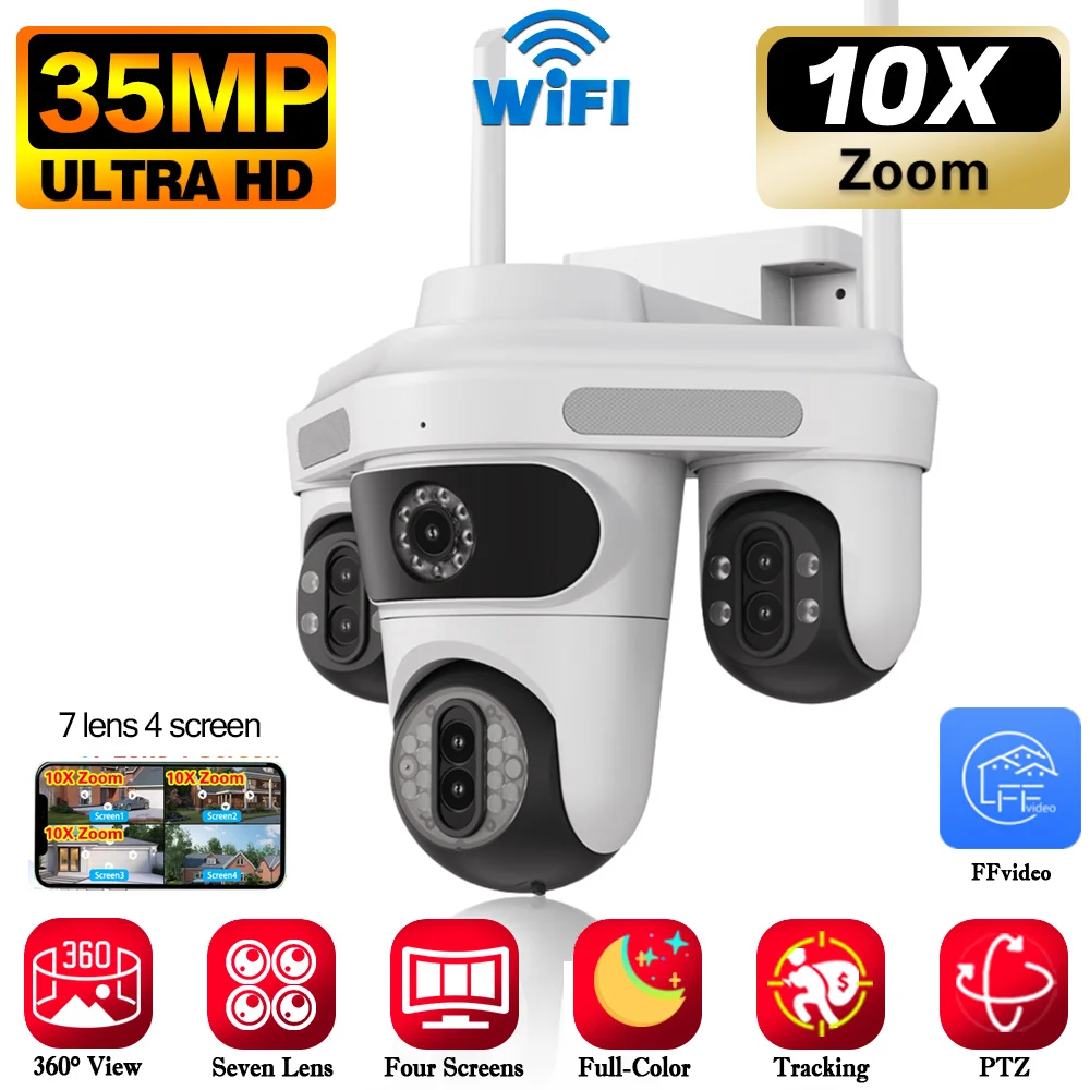 4K 35MP Wfii PTZ IP Security Camera Outdoor 10X Zoom Auto Tracking Wireless Panoramic View CCTV Video Surveillance Camera