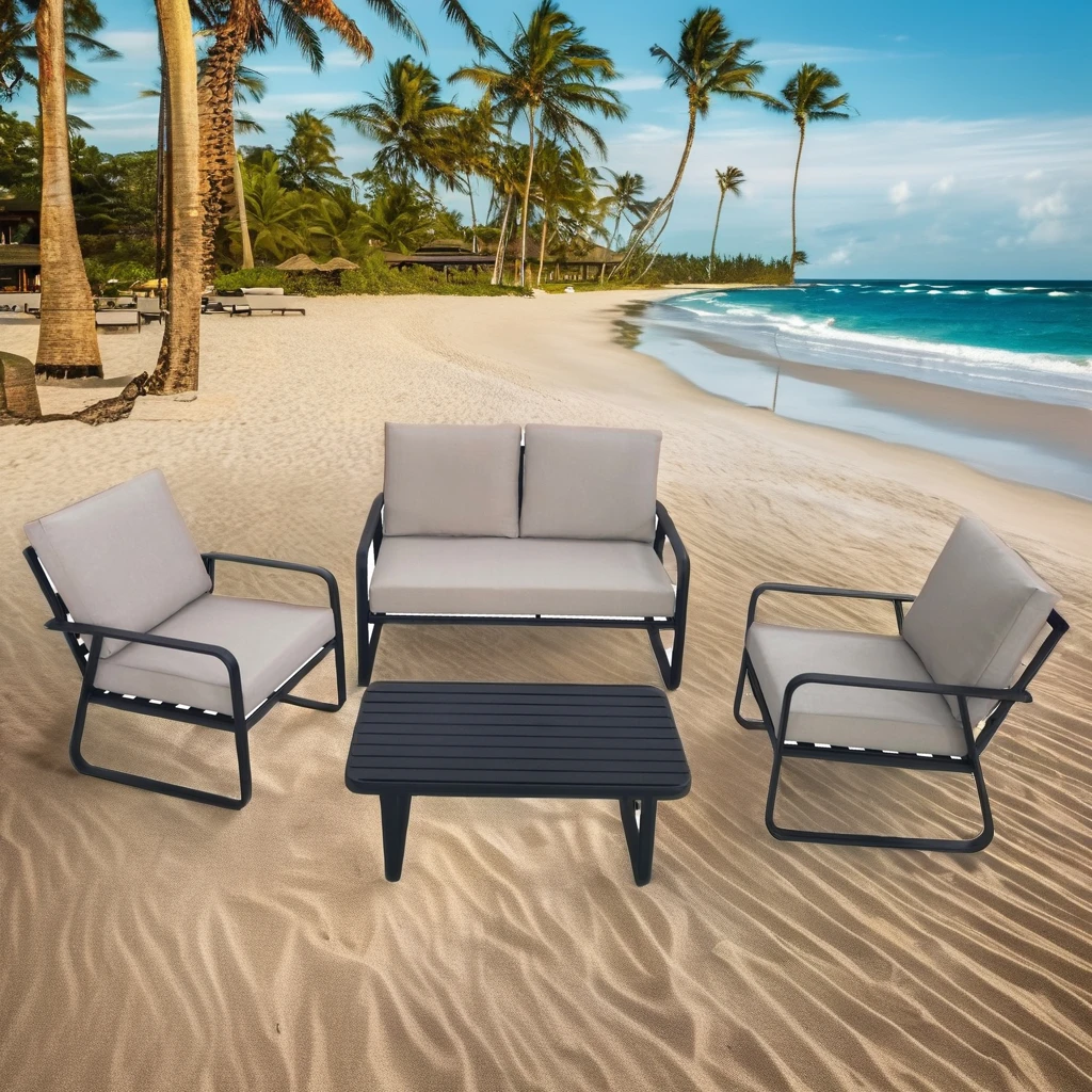 

Modern 5pcs Steel & Wood Waterproof Coverstaion Patio Outdoor Furniture Cushion Sofa Garden Set Hotels Parks Courtyards Halls