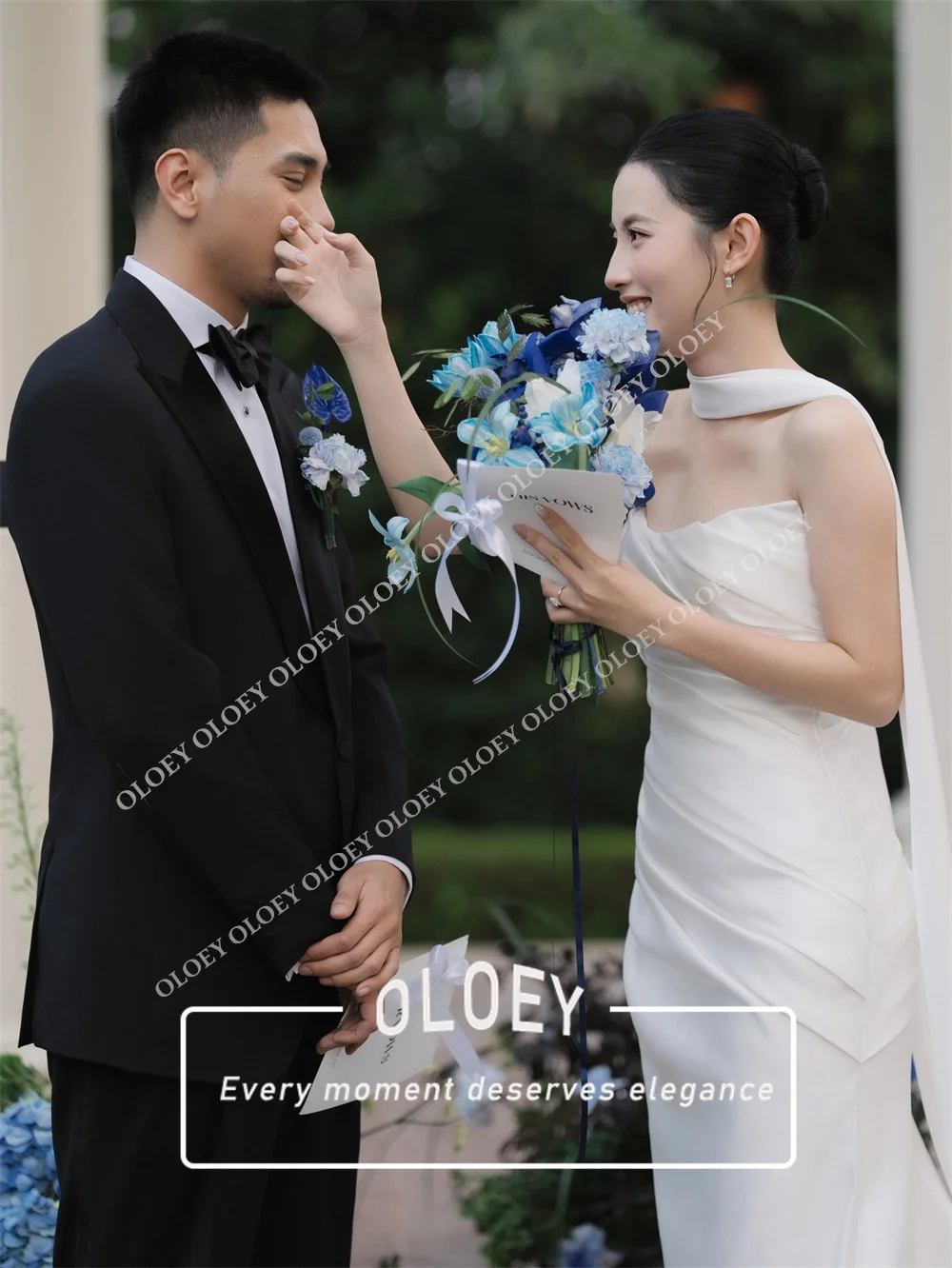 OLOEY Elegant Strspless Mermaid Wedding Dress Scarf Pleated Soft Satin Korea Photoshoot Bridal Gown Customized Robe De Mariage