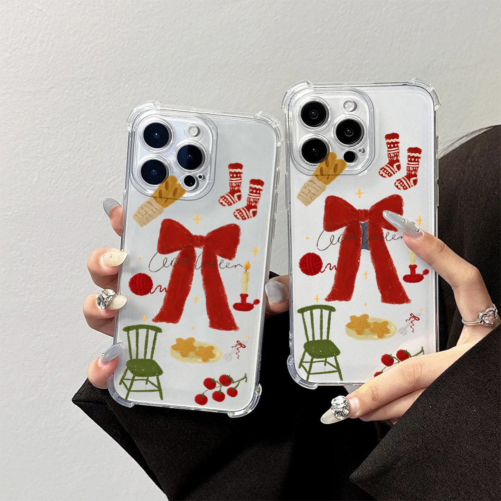 Для iPhone 17 16 15 14 13 12 11 Pro Xs Max Air 16e 7 8 6 6s Plus XR SE 2020 2022 Чехол с рождественским бантом Силиконовый противоударный чехол