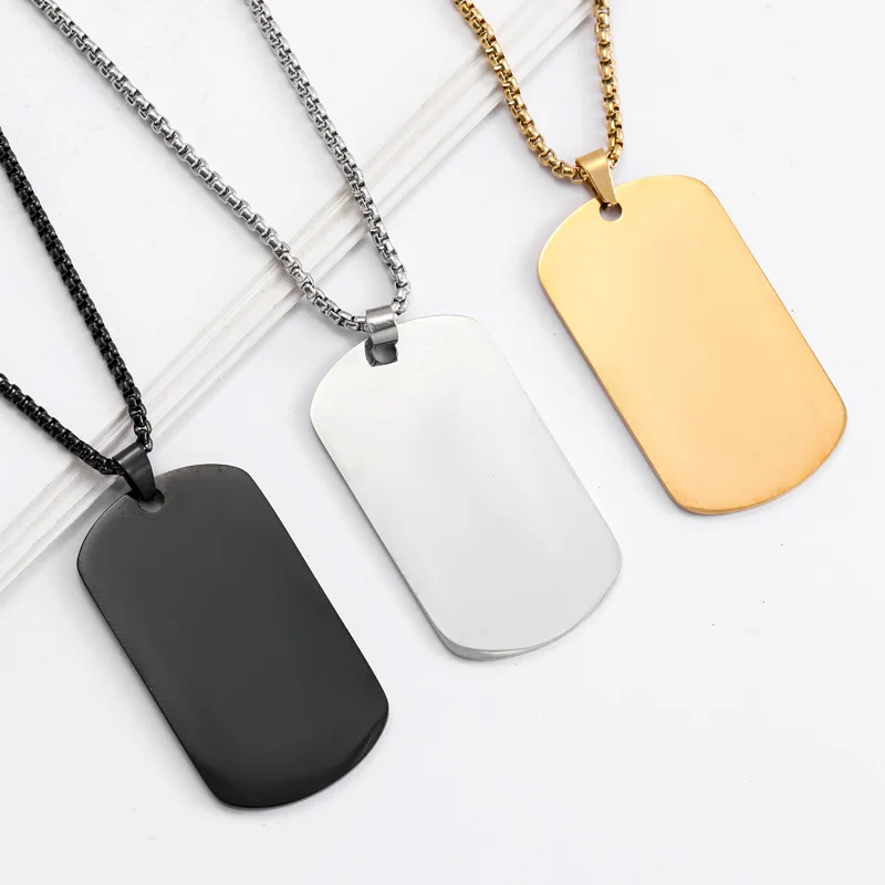 HNSP Plain Stainless Steel Seal Pendant Dog Tag Necklace Blank Engravable Military ID For Men Waterproof Jewelry Accessories view 3