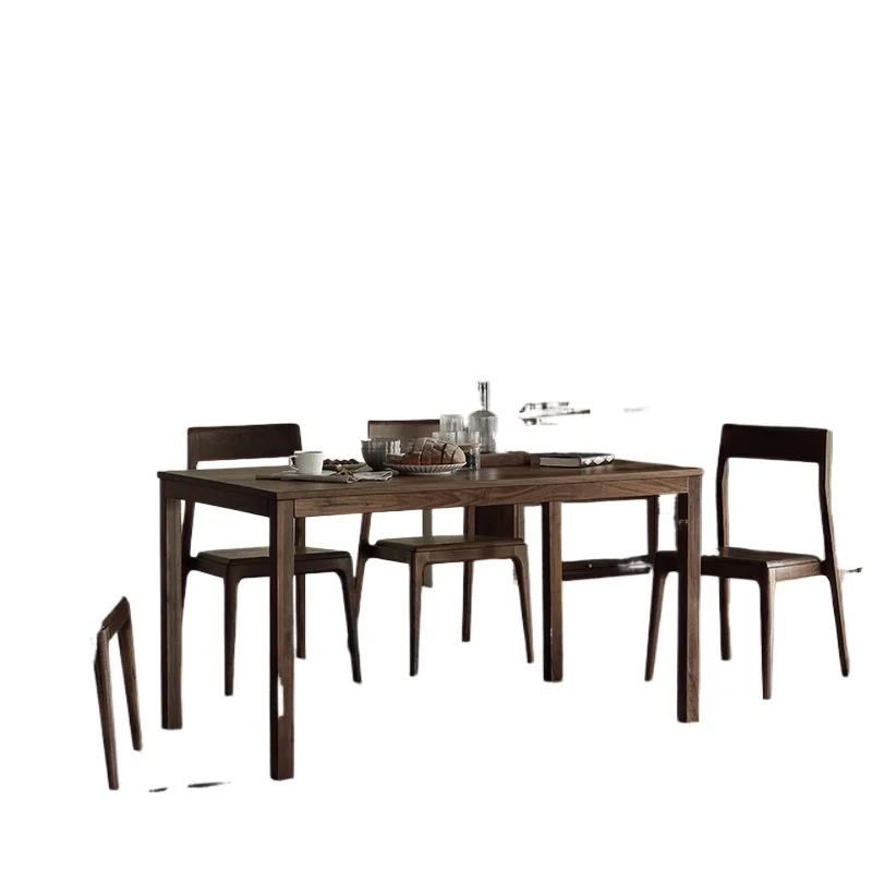 

North American black walnut dining table and chair combination, all solid wood rectangular modern simple