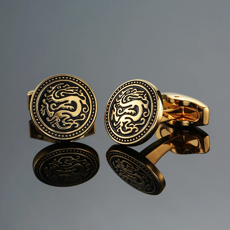 

Men's French shirt cufflinks copper material Chinese style round dragon pattern cufflinks fashion jewelry wholesale