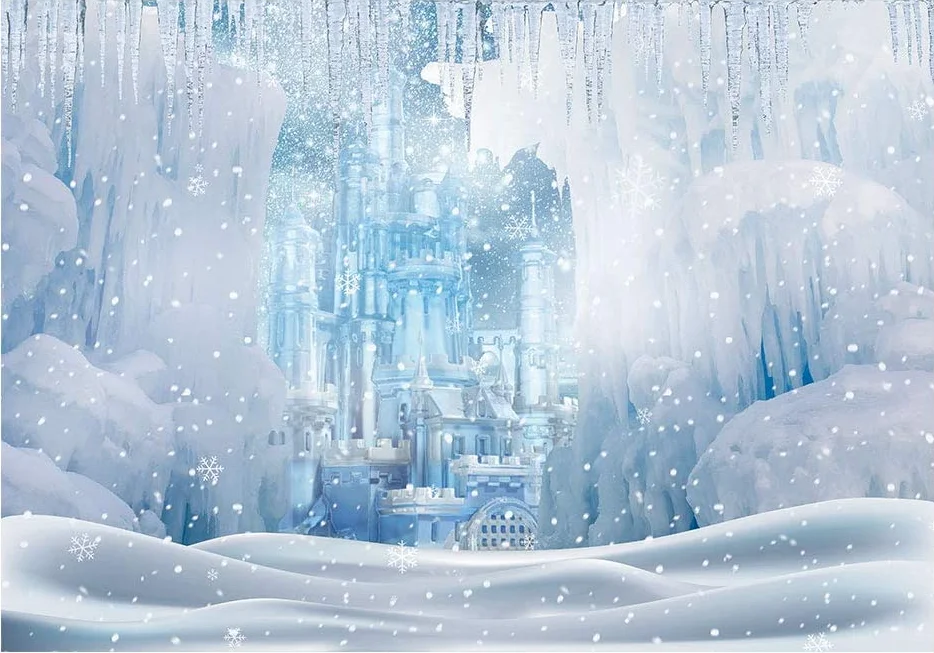 Winter Wonderland Ice Castle Photography Backdrop White Snow Frozen Landscape Background Fairytale Princess Girl Baby Kids Party