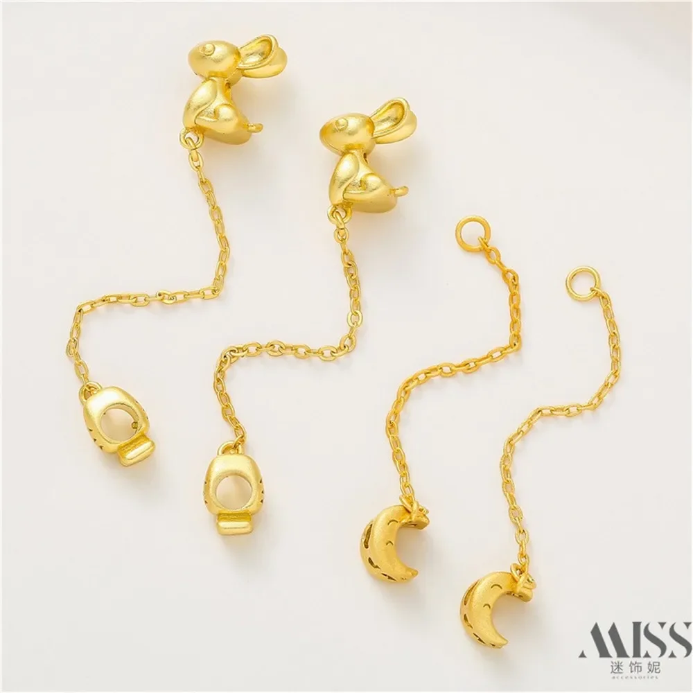 

14K Gold-wrapped 18K Hoarse Gold Rabbit Radish Large Hole Bead Moon Lanyard DIY Accessories Extension Chain