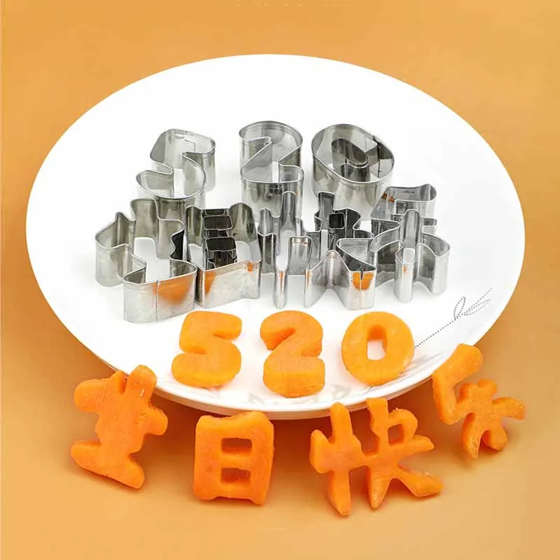 Stainless Steel Happy Birthday Cookie Mould DTY Carrot Fruit Engraving Cutting Mould Egg Lettering Mould Kitchen Gadgets