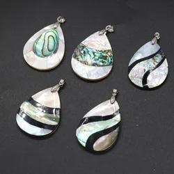 Natural Stripe Splicing Shell Pendant Natural Mother of Pearl Shell Charms for Women Jewelry Making DIY Necklace Size 50X30mm