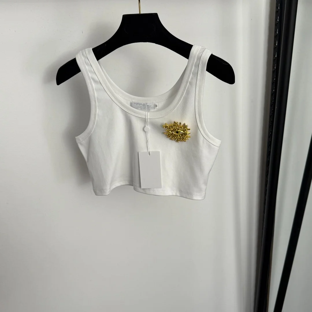 Camisola Corta de Verano 2026 para Mujer, Decoración con Broche Metálico, Versátil, Cómoda, Estilo Casual y Simple