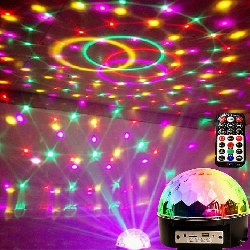 9 colors LED crystal magic ball lamp colorful rotary voice controlled Bluetooth laser lamp KTV bar stage light