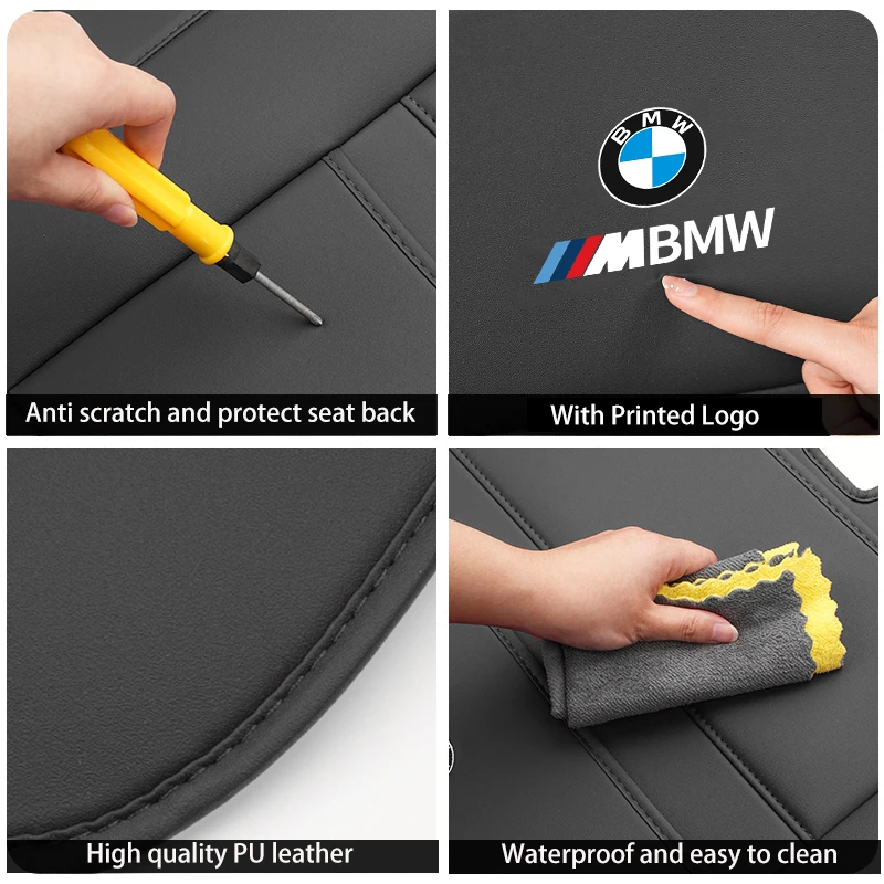 2PCS Car Seat Back Protector PU Leather Anti-Kick Mats Anti Dirty Pad With Storage For BMW 5 Series G60 i5 2024 Auto Accessories