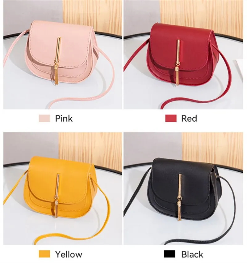 New Golden Tassel Double Layer Semi Circle Solid Color One Shoulder Saddle Bag Fashion Casual Women Small Bag