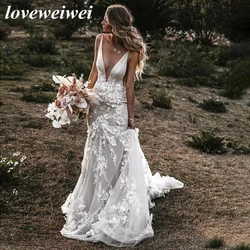 Spaghetti Straps Wedding Dress 2023 Lace Ivory Bridal Dress V Neck Elegant Wedding Gown Appliques Backless Size Custom Made