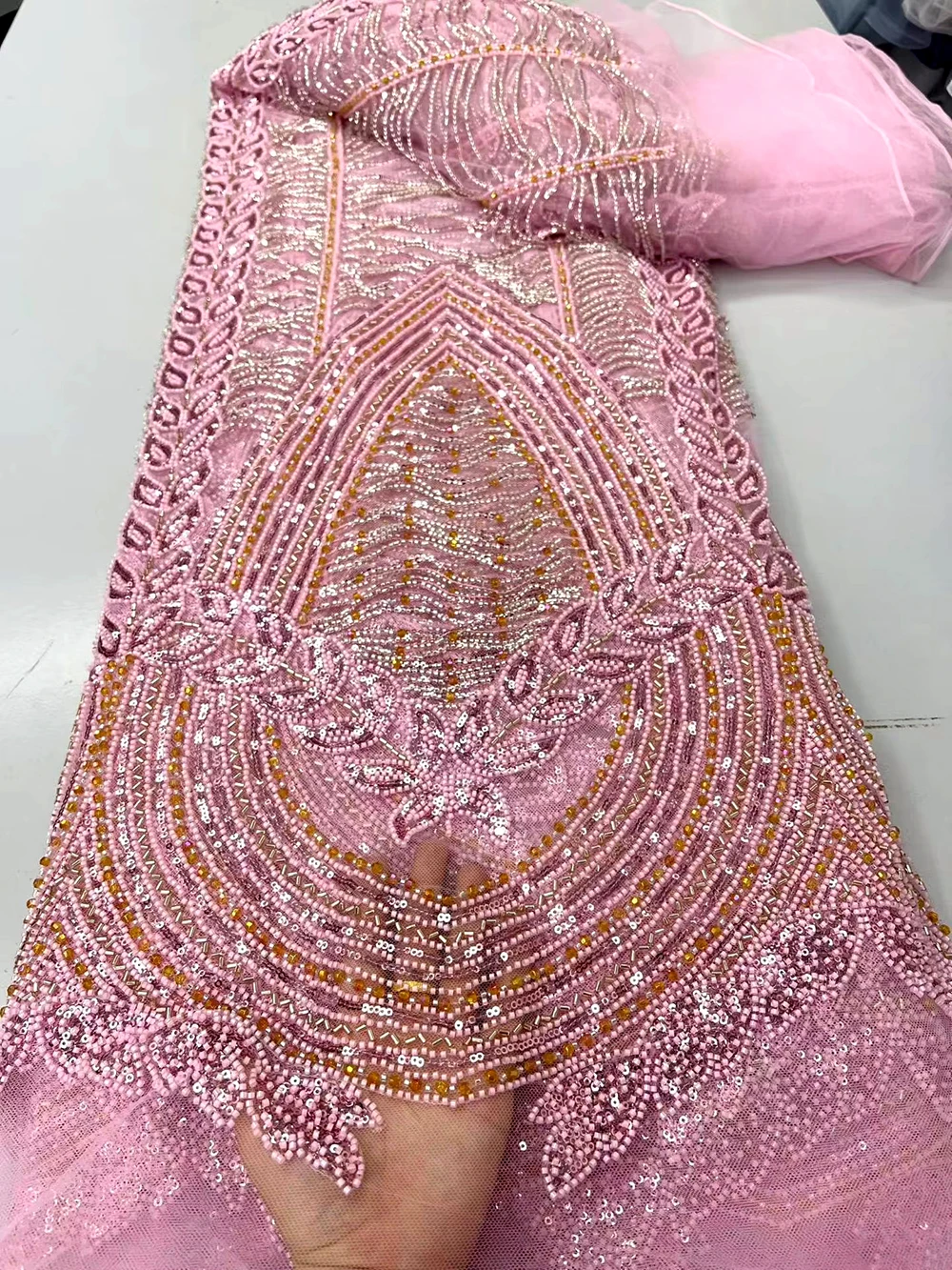 High Quality African Tulle Embroidered Lace Fabric with Beads 2026 French Mesh Net Sequins for Wedding Dresses African Style