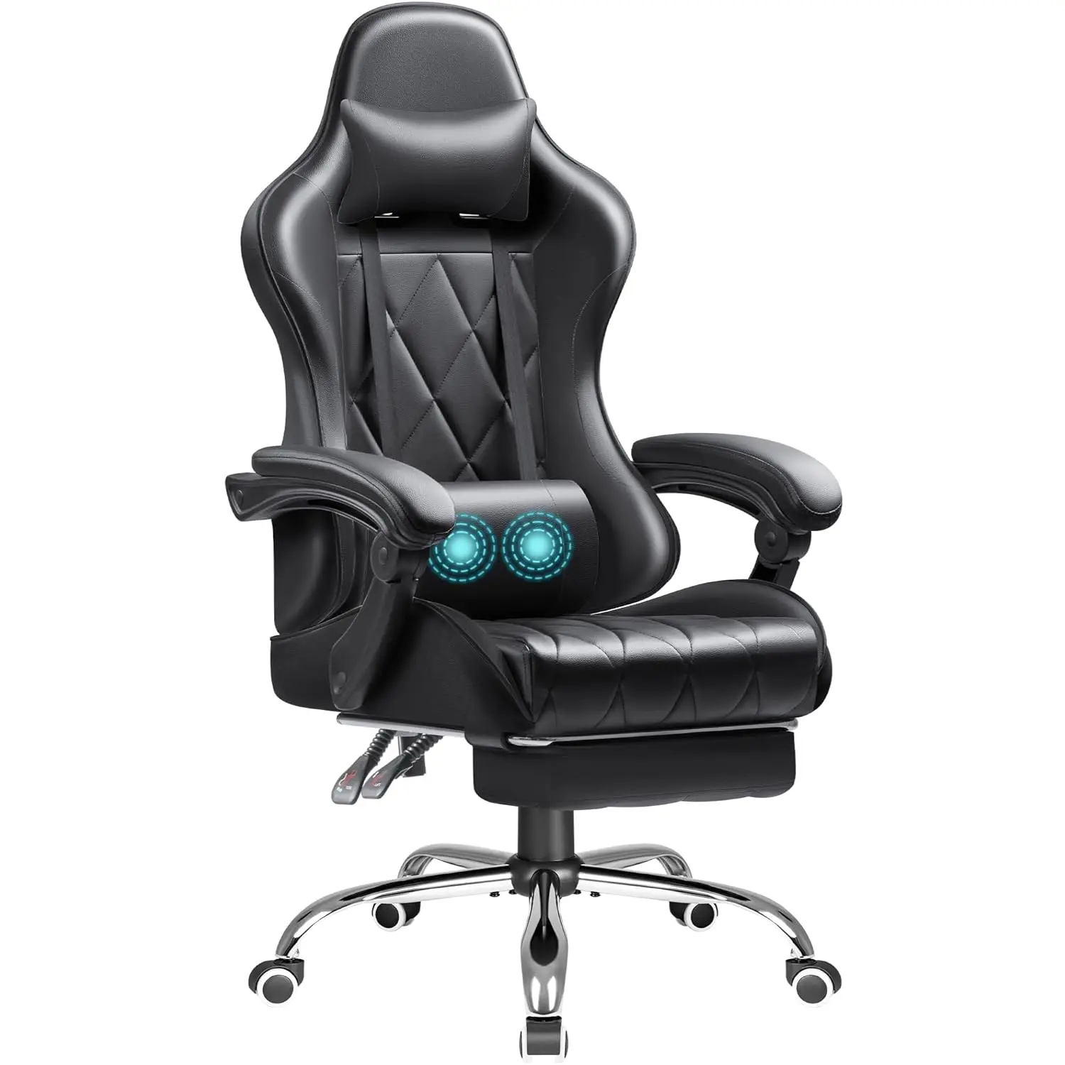 

Gaming Chair with Footrest and Massage Lumbar Support, Computer Game Chairs Ergonomic Office Seat Height Adjustable with Headres