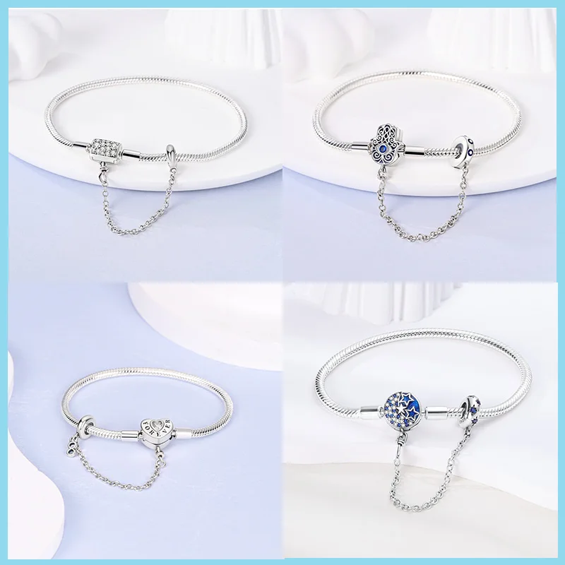 الأصلي 925 فضة ثعبان سلسلة ، القلب ، القط مخلب ، نجمة ، القمر أساور ، يناسب الأصلي عموم السحر ، الخرز الموضة ، DIY بها بنفسك صنع المجوهرات ، هدية