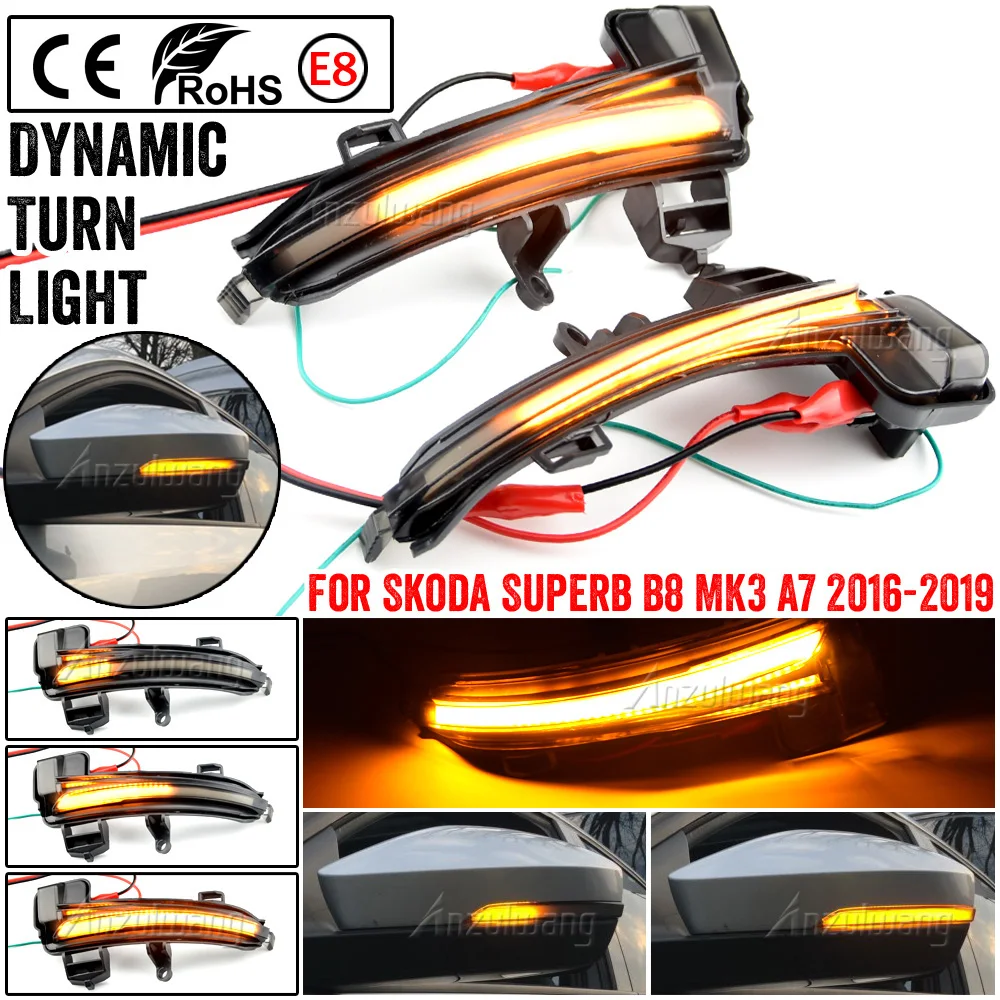 

2x for Skoda Superb B8 MK3 A7 2016 2017 2018 2019 Dynamic LED Turn Signal Blinker Sequential Side Mirror flasher Light