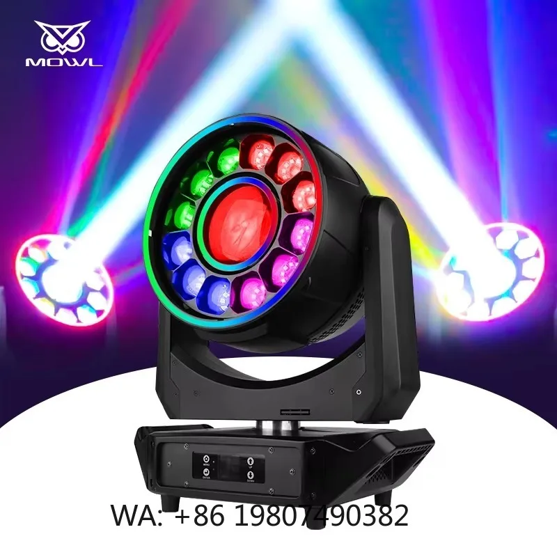 12x60W 4in1 RGBW Bee Eye LED Moving Head Projection Light Halo Ring CTO Zoom Wash Beam for Bar Stage Ambient Lighting