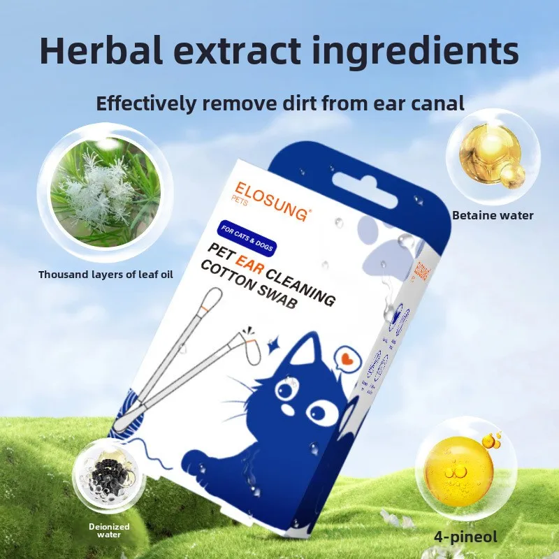 

Pet ear cleaning essential oil cotton swabs, cat and dog universal ear wash ear drops, ear drops, 50 pet cotton swabs