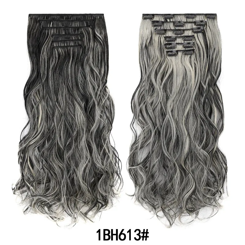 Bal Dame Hoofddeksels Grote Golf Lang Krullend Haar Vrouw Gebogen Haar Cocktail Party Dress Up Pruik 6-delige set 16 Kaarten Haarpatch Pak