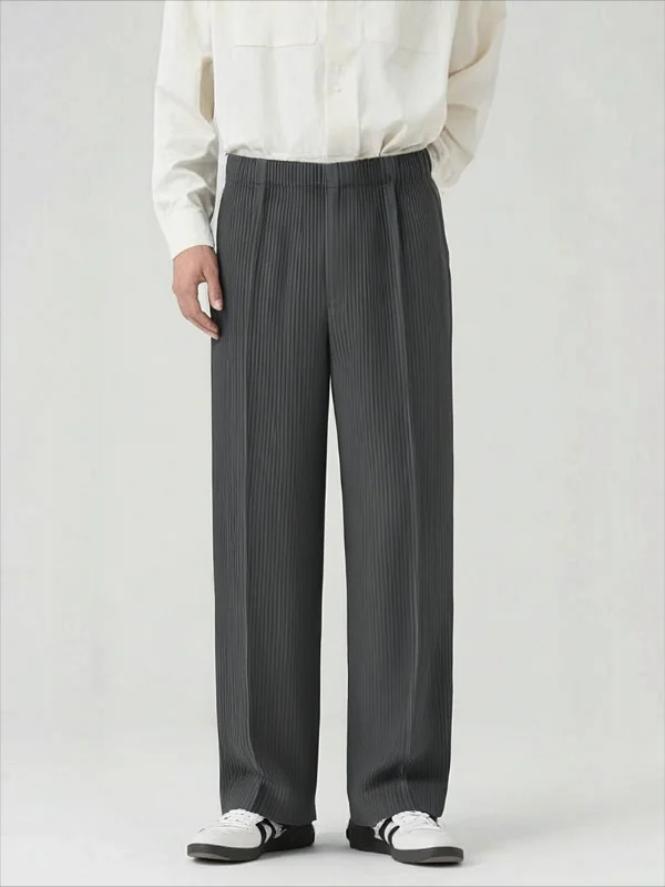 Miyake Fold New 2025 Spring Japanese Comfortable Wide Leg Pants for Men, Loose and Casual, with Extremely Simple Stitching Style