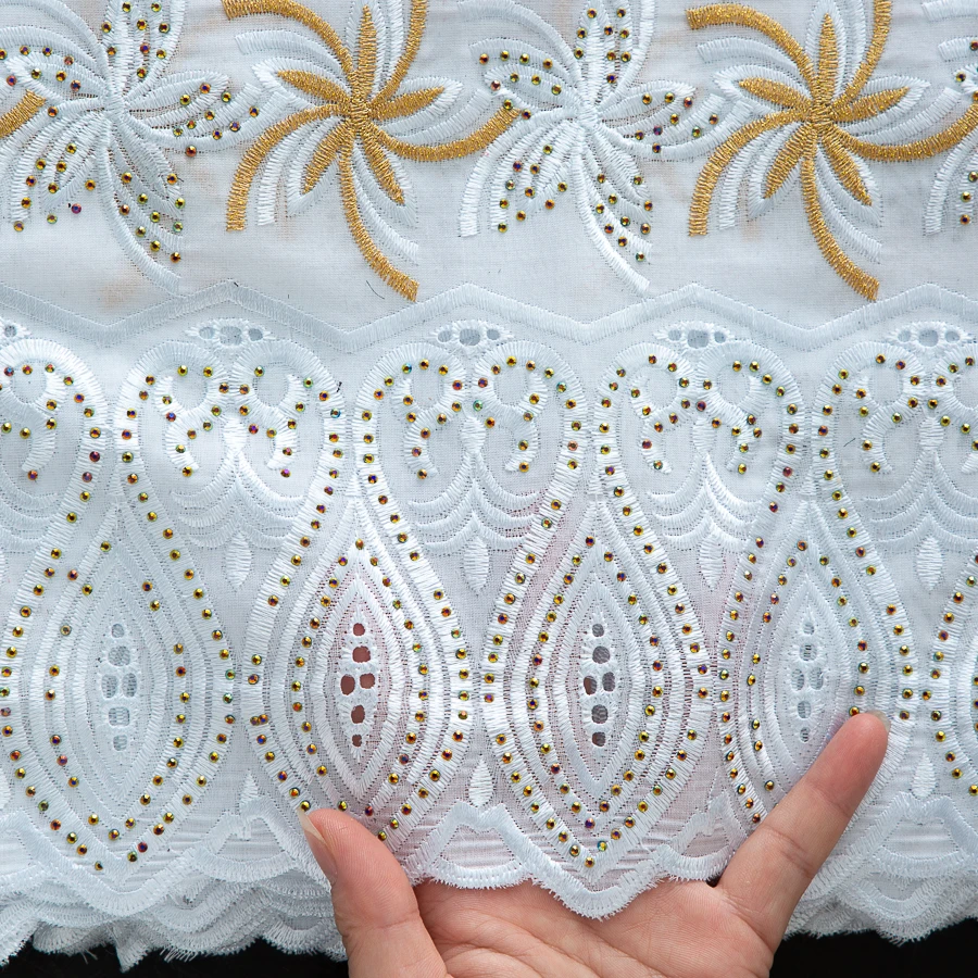 SJD LACE Swiss Voile Lace with Rhinestones 2025 High Quality African Nigerian Cotton Lace Fabrics for Women Wedding Dresses 4512