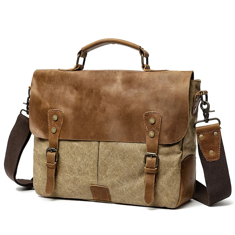 Imagem -06 - Muchuan-mensageiro Masculino Bolsa de Ombro Canvas Maleta de Couro Crazy Horse Retro Office Handmade Masculino