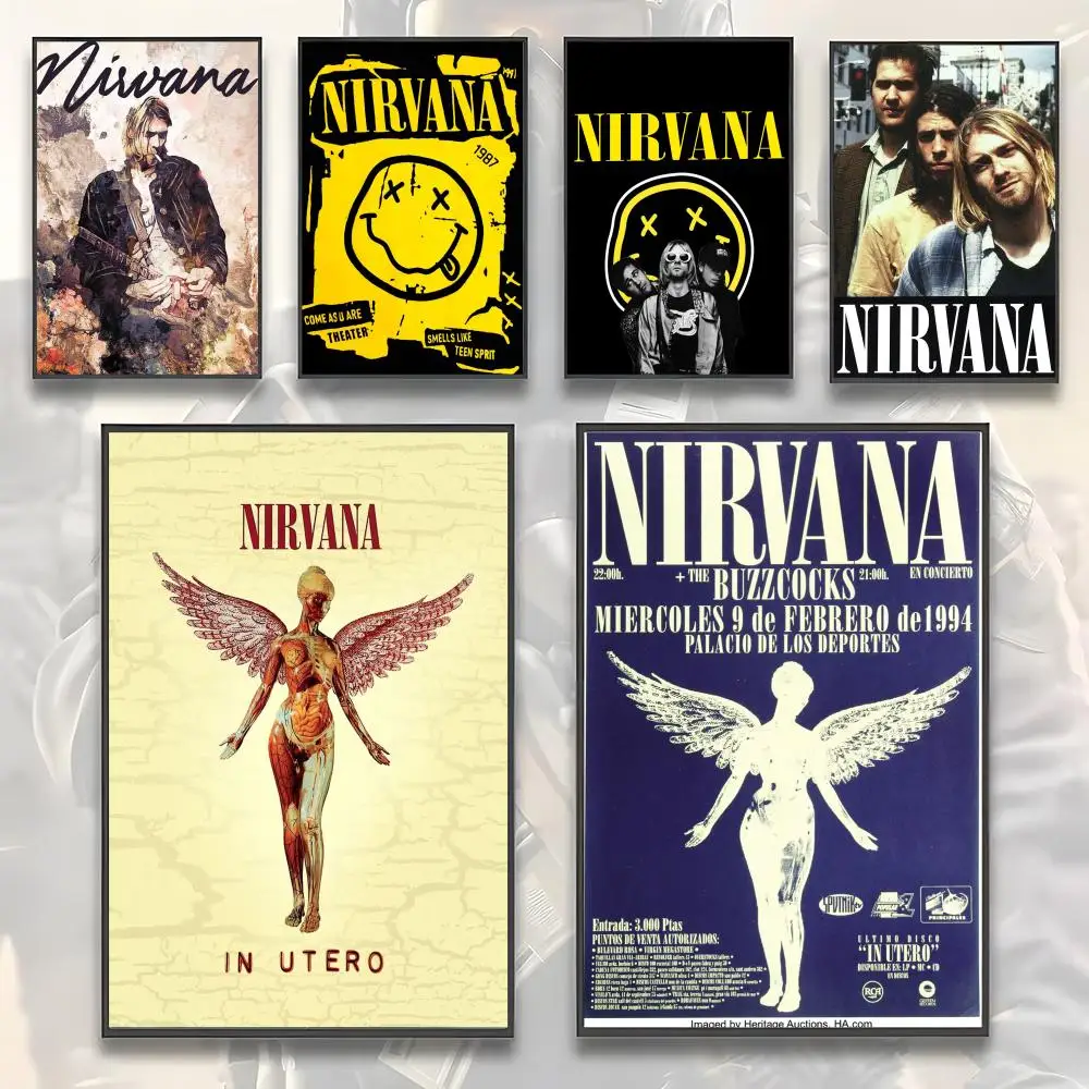 A-N-Nirvana-Rock Band Painting Calligraphy HD Canvas Poster living room bedroom bar aesthetic decoration
