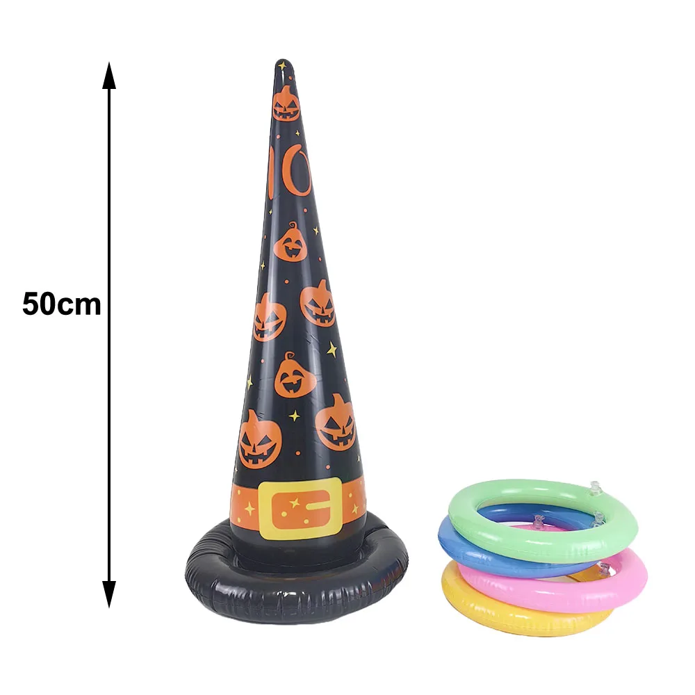 Halloween Theme Inflatable Ring Toss Game Spider Witch Hat Ferrule Ring Halloween Party Kids Favor Game Entertainment Supplies