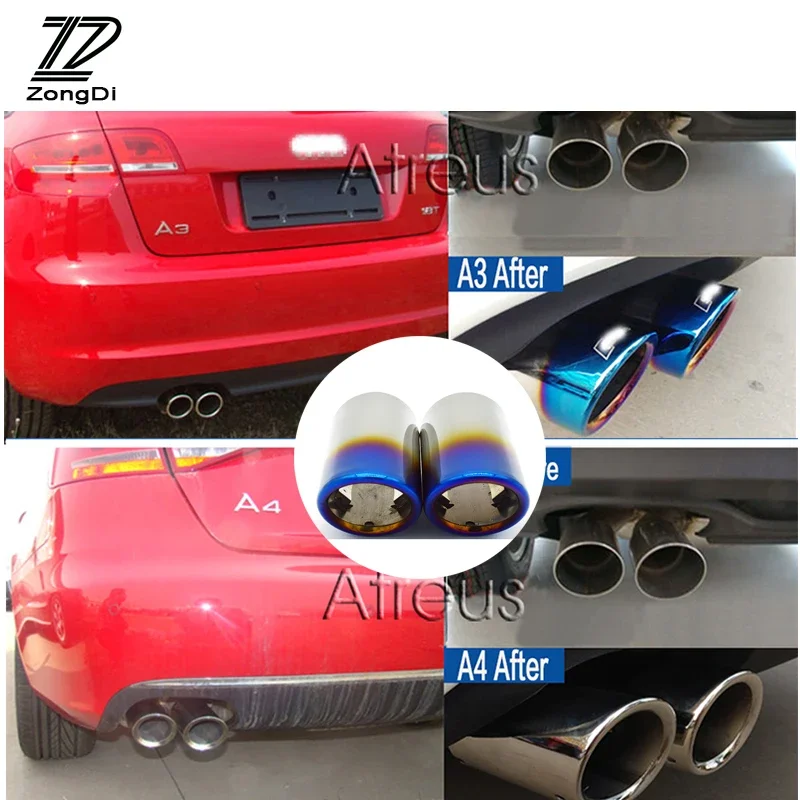 

ZD 2PCS Stainless steel Automobiles Car Exhaust Tip Muffler Pipe Covers For Audi A3 A4 B8 A6 C6 A5 Q5 Q7 Q3 A1 Auto Accessories