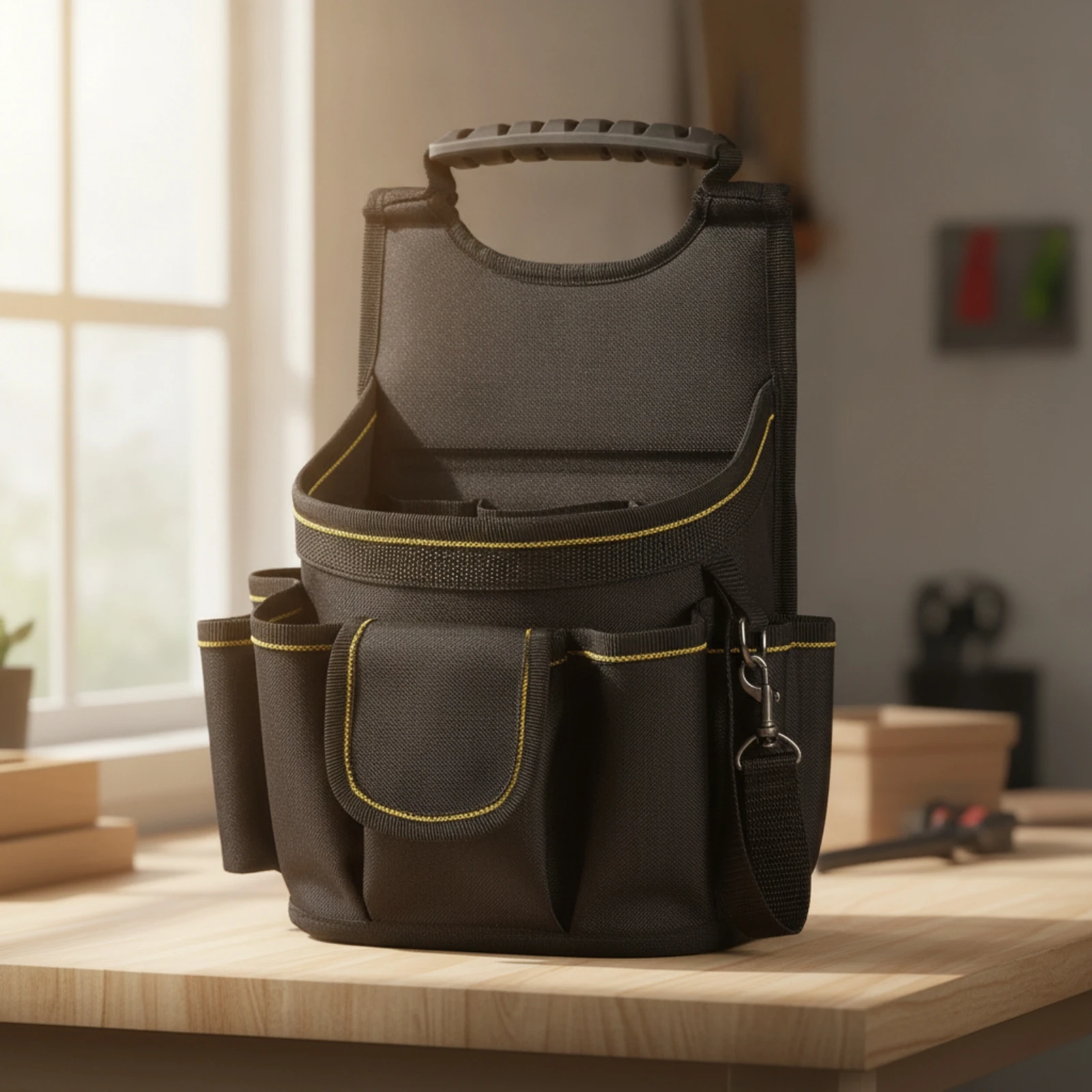 Tool Waist Bag Rugged Tool Bag with Handle Utility Organizer Tear-Resistant Portable for Carpenters, Construction Sites