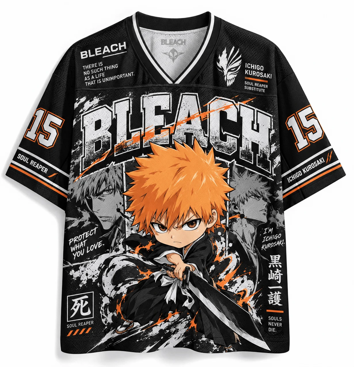 Grim Reaper Anime Kurosaki Ichigo Q-Edition Theme Mesh V-neck Shirt Unisex Q-Edition Anime Character