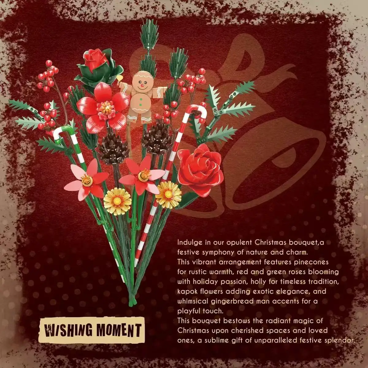 

865PCS Christmas bouquet building blocks set, Christmas wreath model assembly, simulation bouquet, children's holiday gift