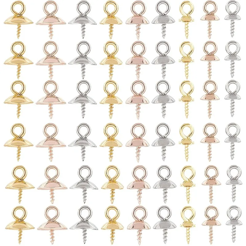 

90Pcs Stainless Steel Bead Caps with Loop Rings Bead Bail Caps Cup Pearl Peg Bails Small Screw Eye Pin Peg Bails Beads End Cap