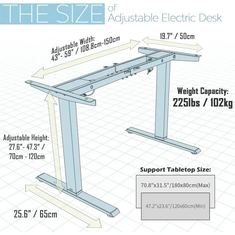 Tools.Dual Motor Electric Adjustable Standing Computer Desk for Home and Office (White Frame only)